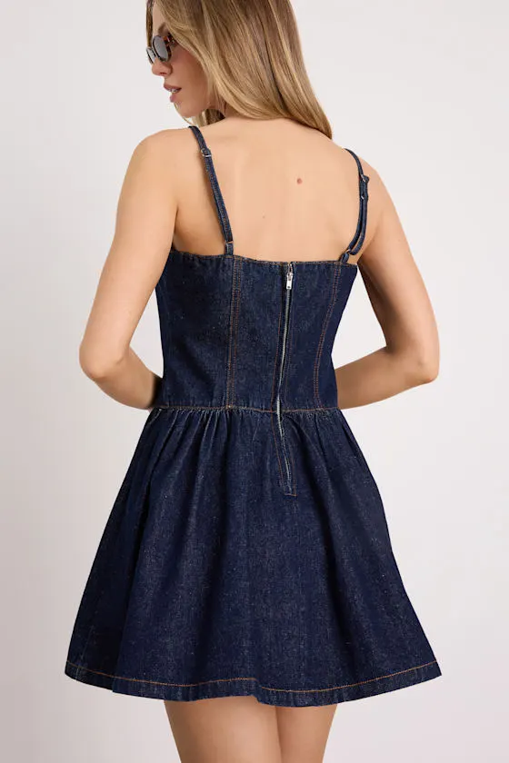 Phoenix Dark Wash Basque Waist Mini Dress
