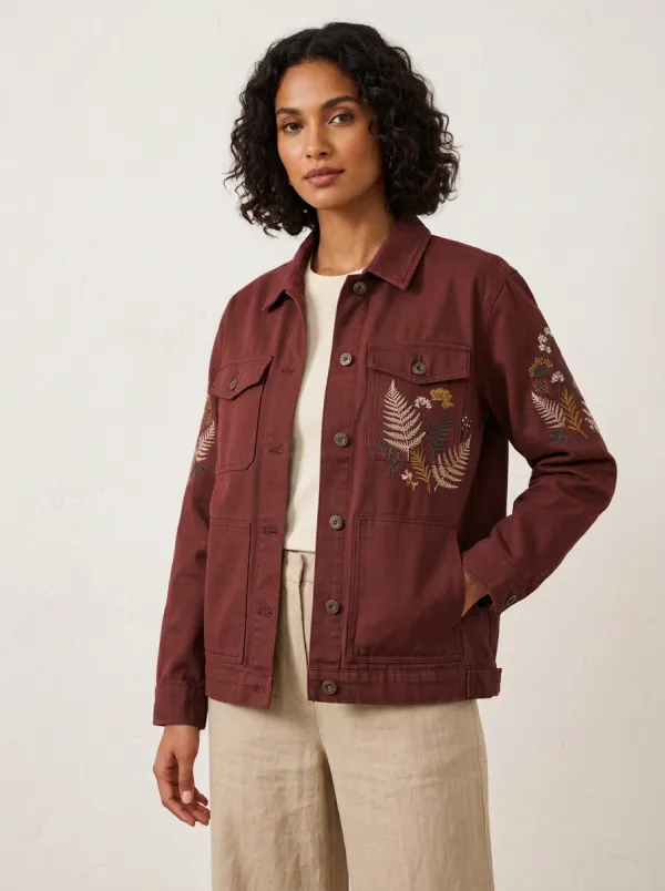 Women's Botanical Fern Embroidered Printed Jacket