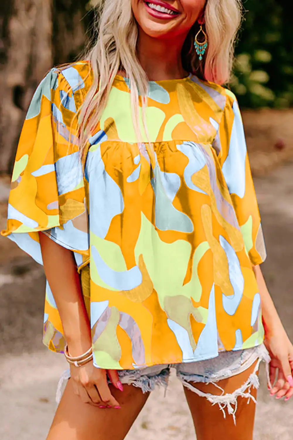 Abstract Print Crew Neck Blouse
