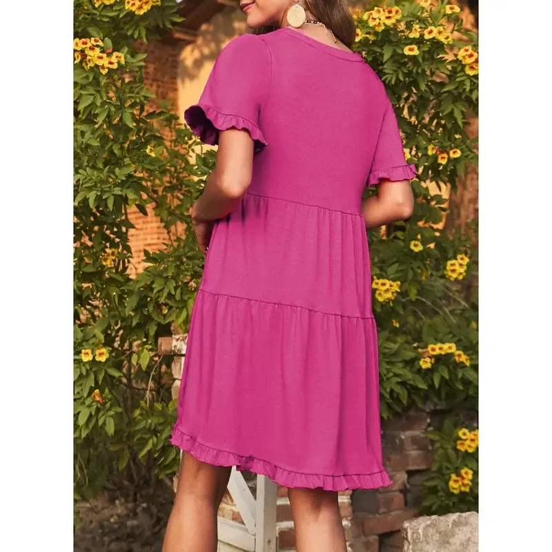 Women's V-neck Ruffle Dress
