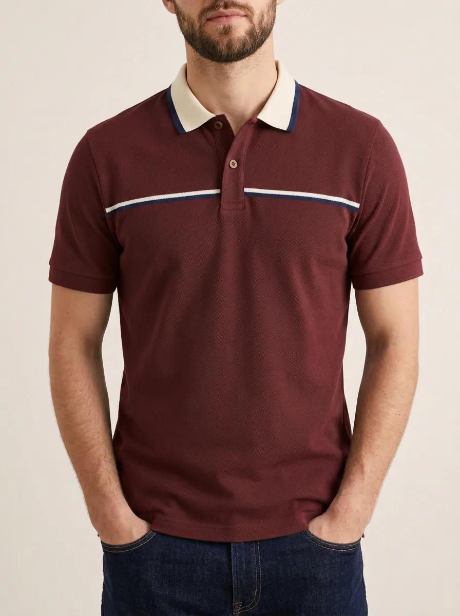 Men's Knit Ribbed Textured Horizontal-Stripe Colorblock Polo Shirt