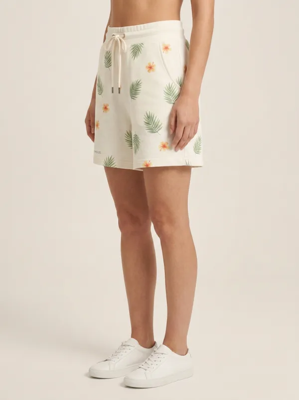 Women's Floral Tropical Hibiscus Palm Leaf Printed Sweat Shorts