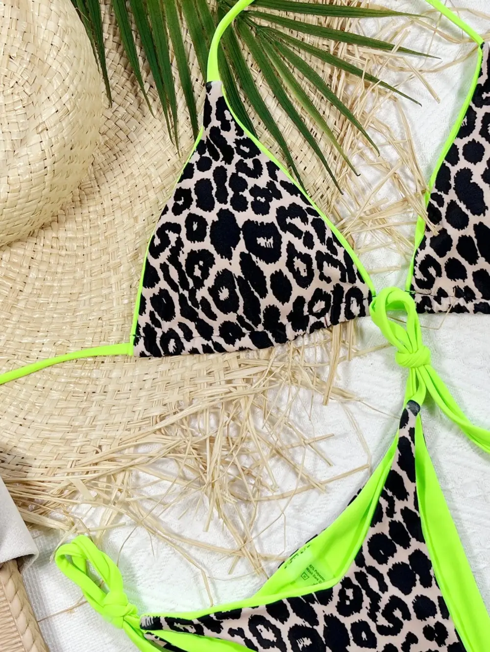 Leopard Print Halter Neck Tie Bikini Swim Set