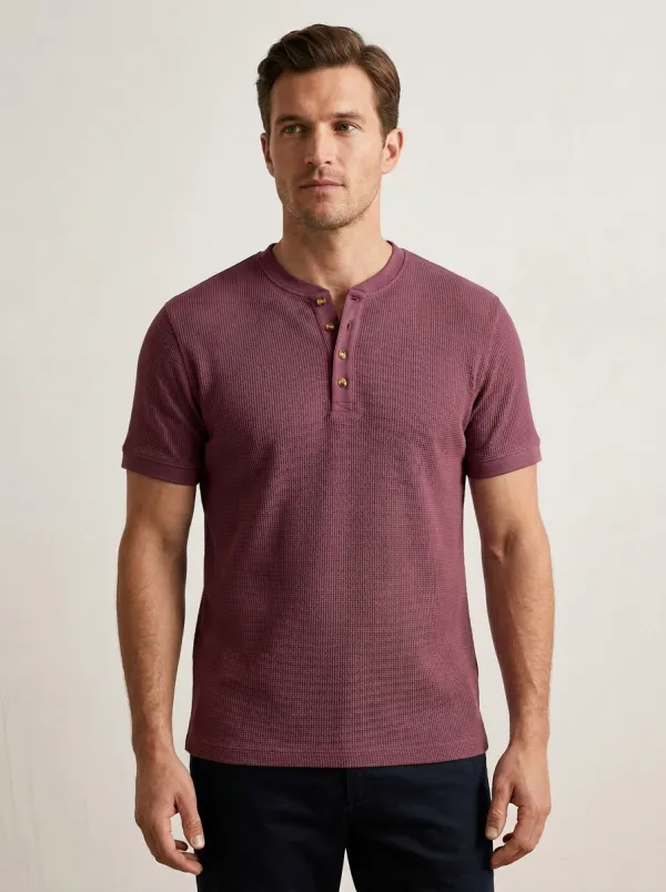 Men's Sport Inspired Waffle Knit Henley Shirt