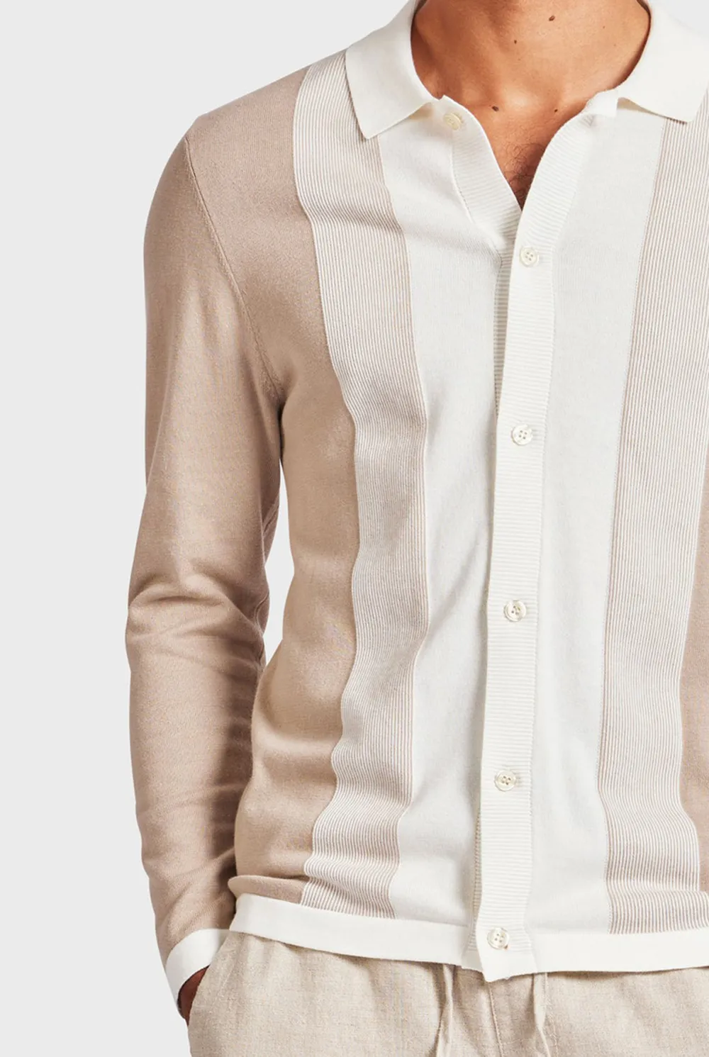 Jackson Stripe LS Knit Shirt-Oatmeal