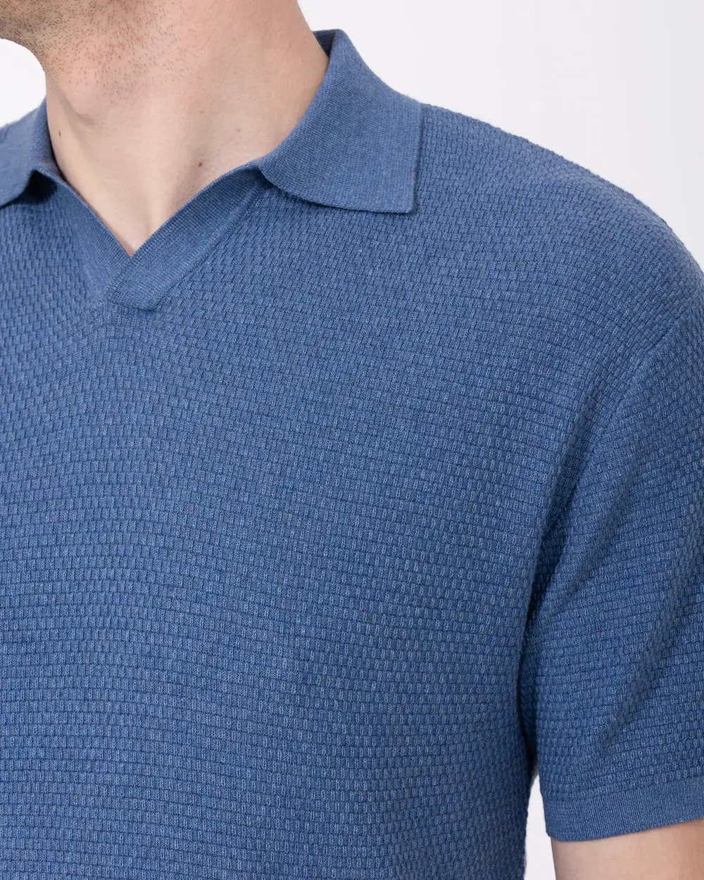 Relaxed Textured Open Collar Polo Shirt