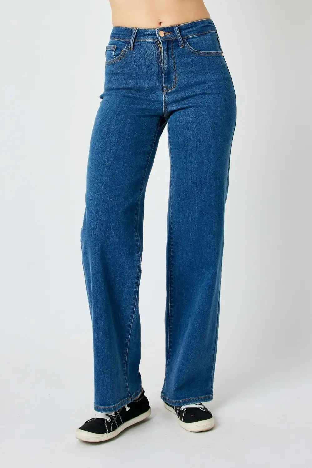 Refined High-Rise Washed Pocketed Stretch Straight Leg Jeans