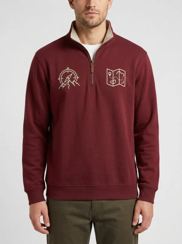 Men's Outdoor Compass Map Graphic Quarter-Zip-Neck Sweatshirt