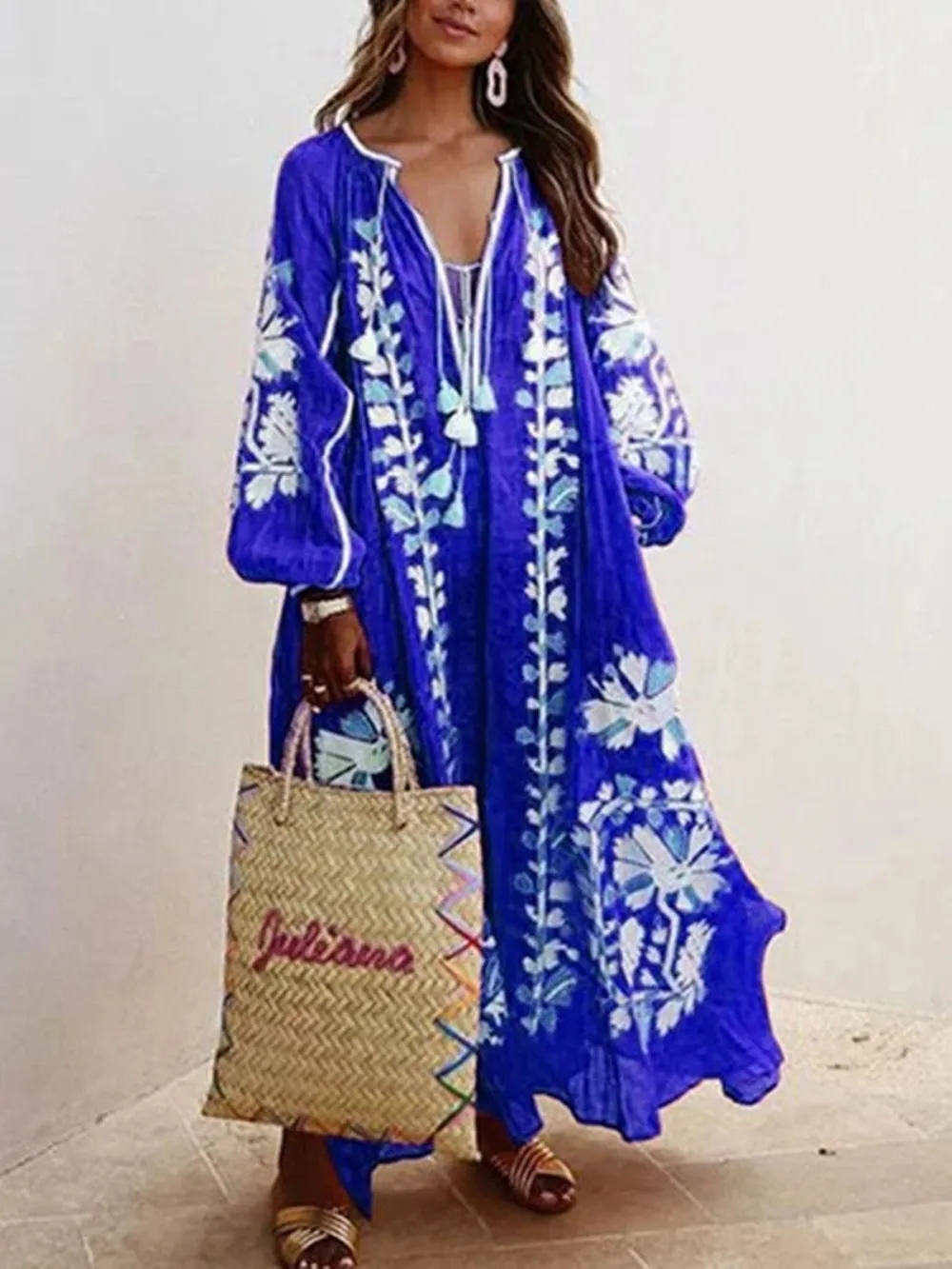V-neck Long-Sleeved Dresses