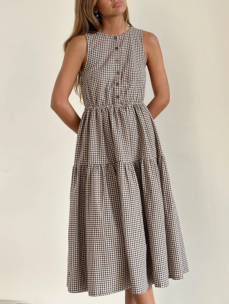 Smock Dress In Mini Brown Gingham