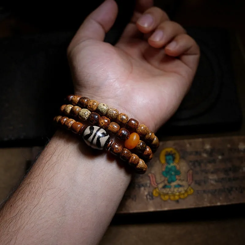 Bodhi Seed Amber Dzi Bead Agate Beads Bracelet