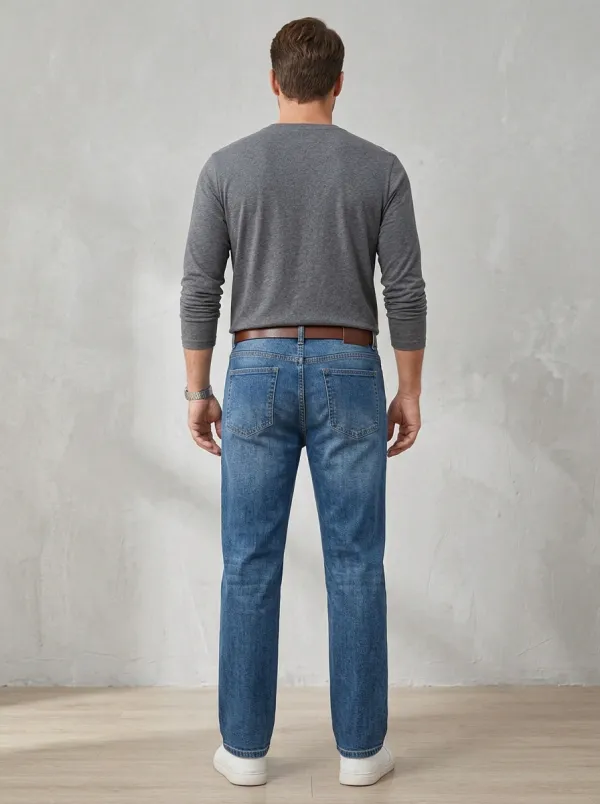 Straight Leg Embroidered Detail Casual Men's Loose Fit Jeans