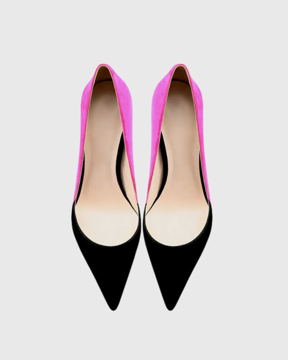 Splicing Velvet Pumps in Black & Pink