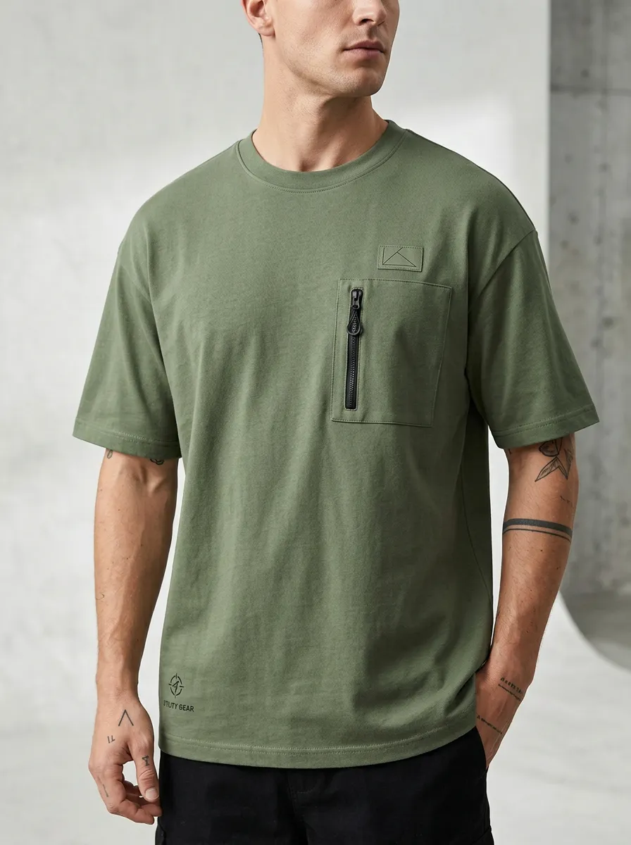 Practical Utility Zipper Pocket Edit Men's Cargo Pocket T-Shirt