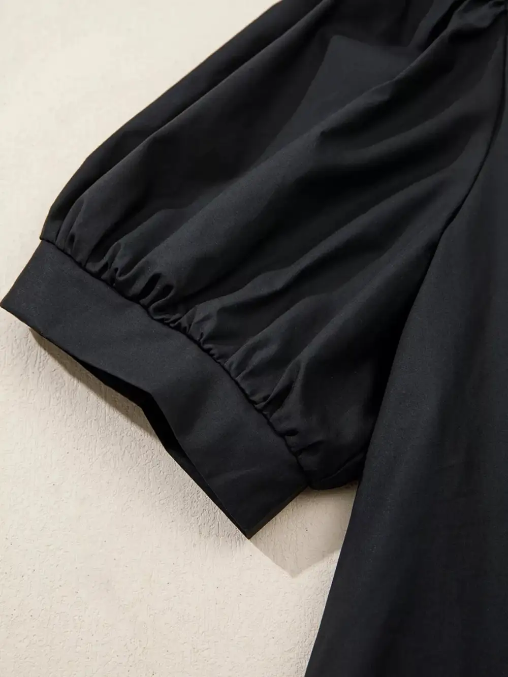 Notched Puff Sleeve Blouse