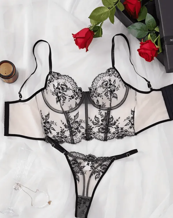 Embroidered Corset Lingerie Set