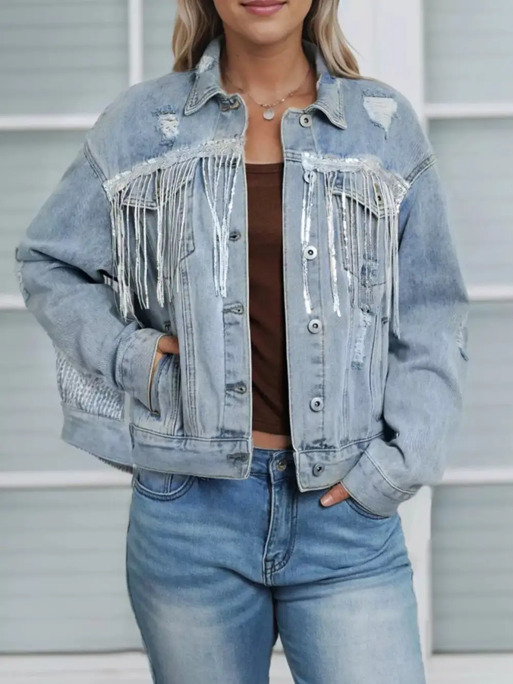 Fringed Sequin Embellished Jacket