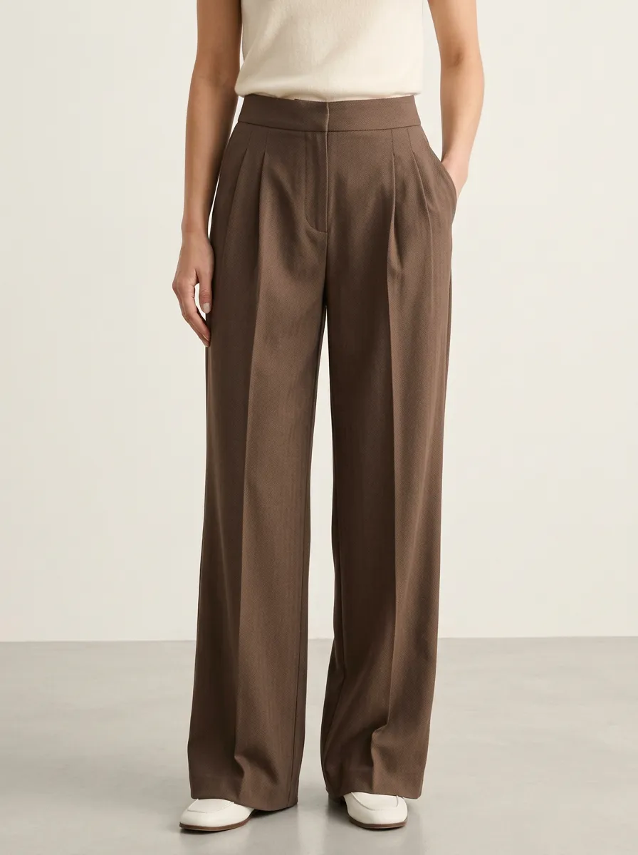 Classic Style Wide-Leg Pleated Women's Wide-Leg Pants