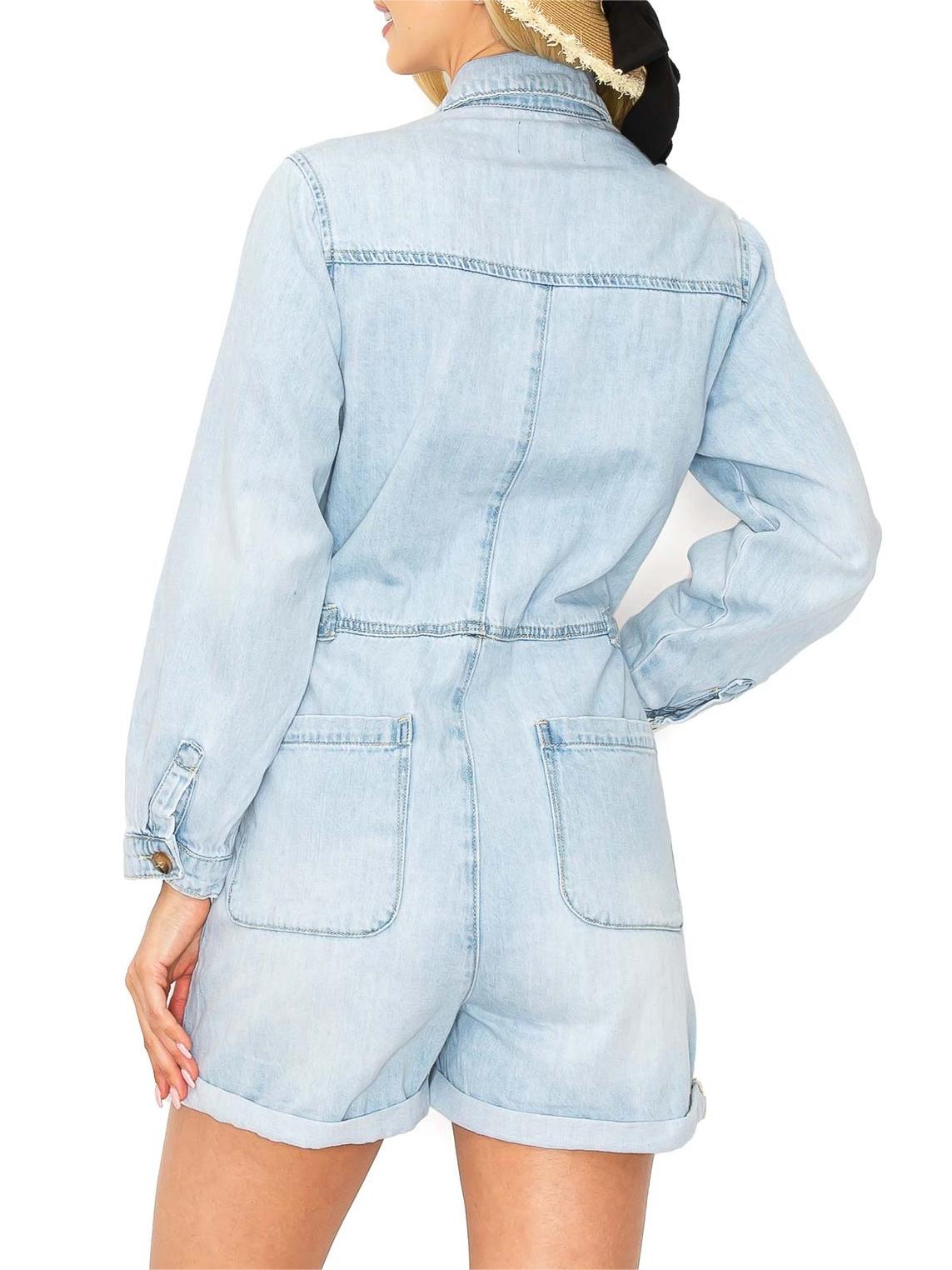 Light Blue Denim Button - Front Romper