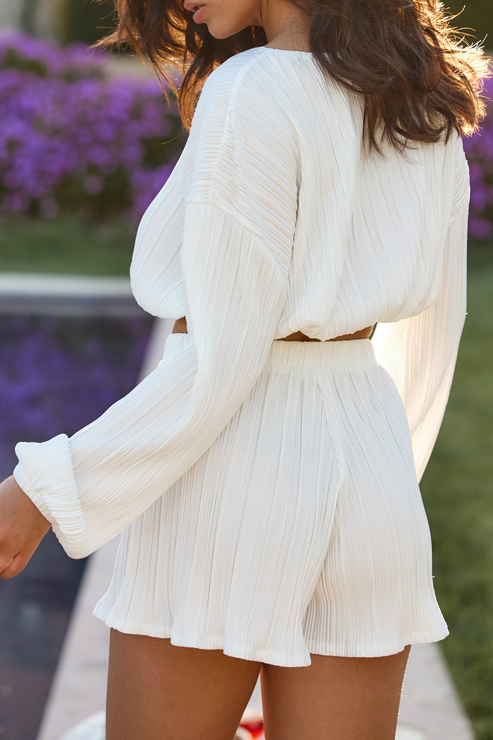 White Waffle Pleated Top