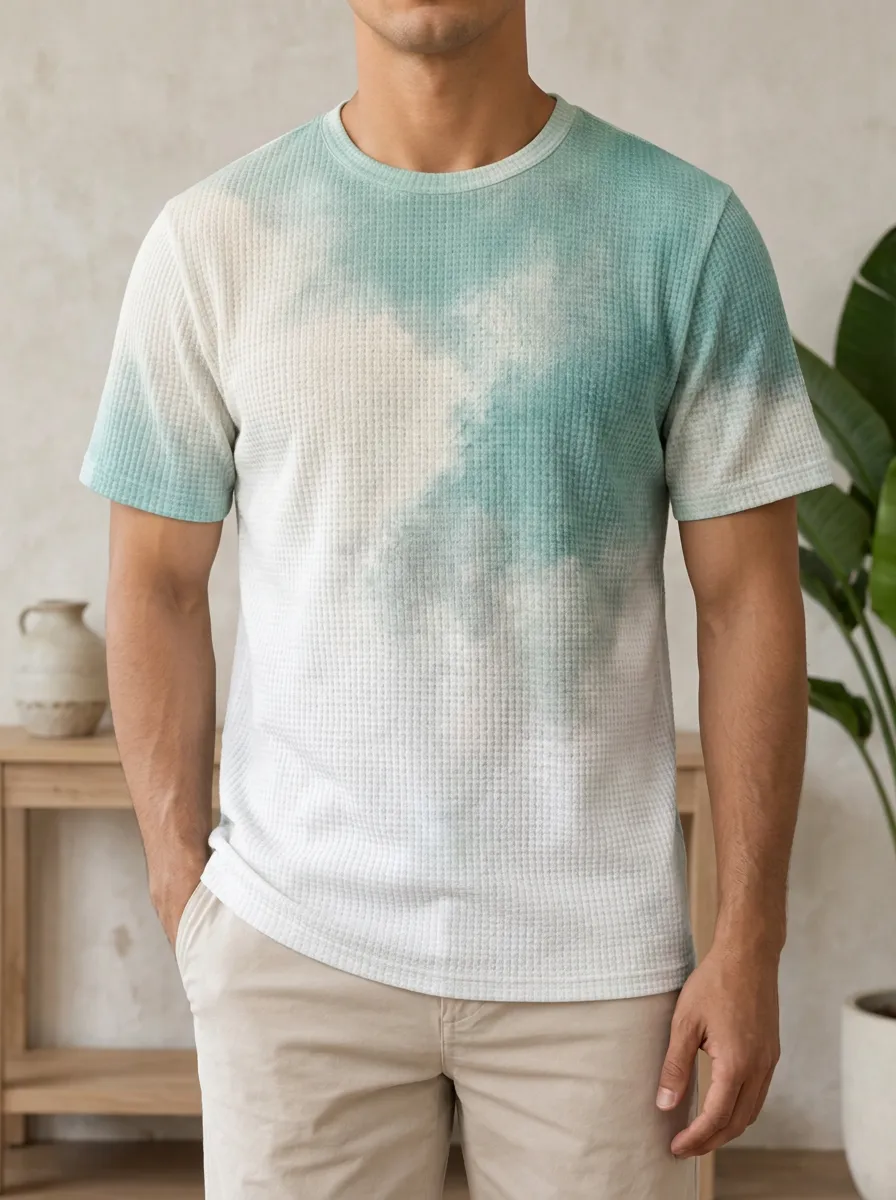 Men's Tie-dye Waffle Knit Adventure Crew Neck T-Shirt