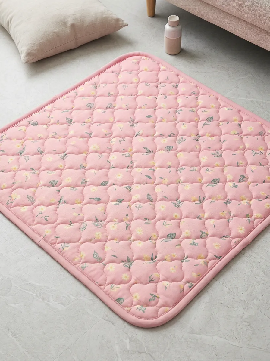 Mint Green Daisy Floral Quilted Pattern Cooling Mat