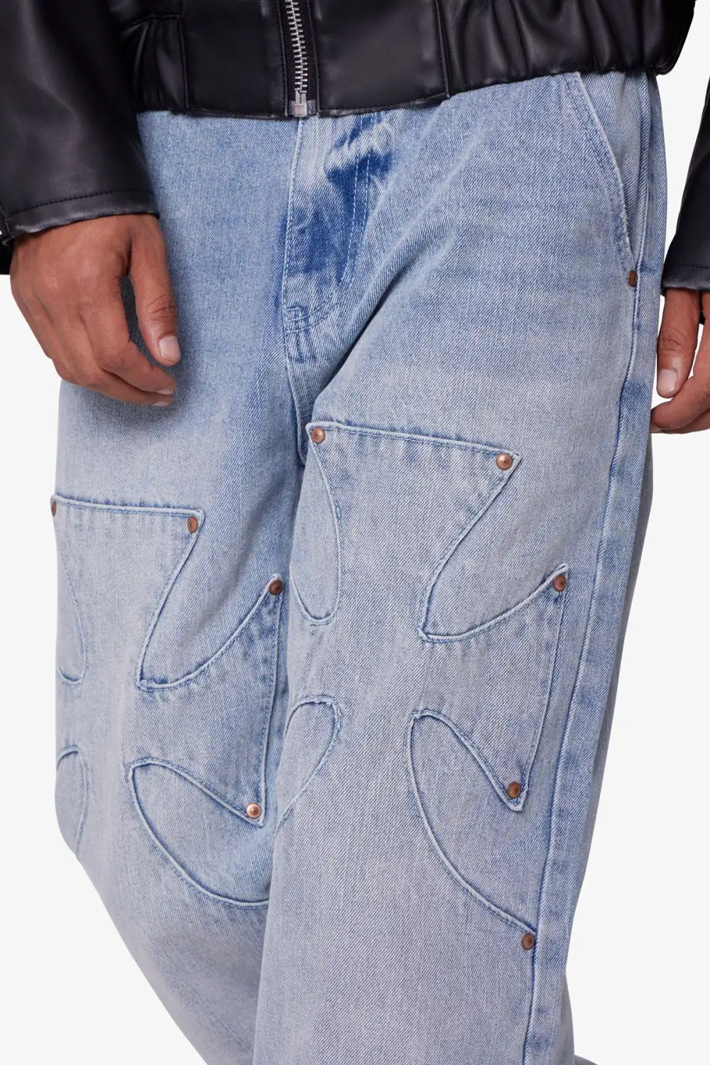 Relaxed Cross Detail Denim Jeans