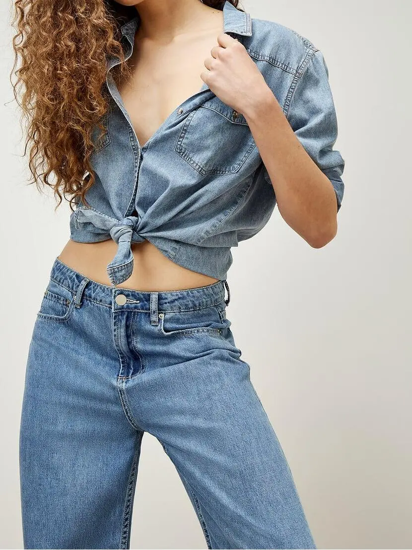 Light-Wash Wide Straight Leg Jeans