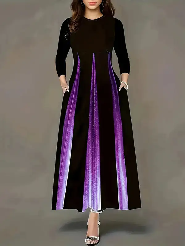 Gradient Printed Neck Maxi Dress