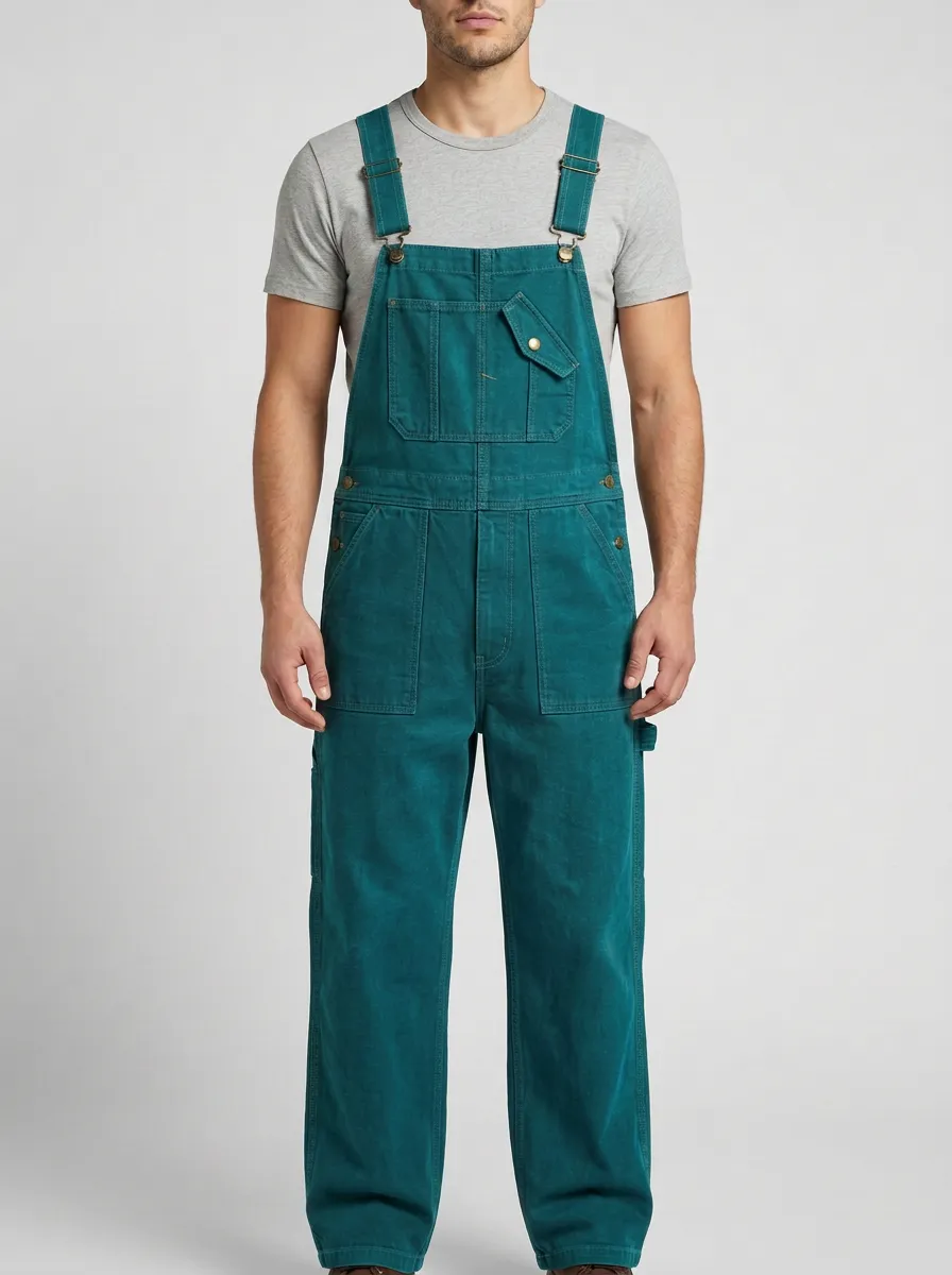Men's Vintage Workwear Olive Green Cotton Bib Overalls