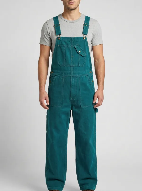 Men's Vintage Workwear Olive Green Cotton Bib Overalls