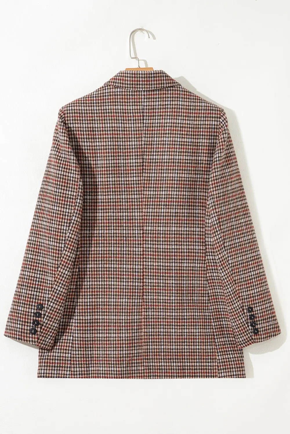 Double-Breasted Lapel-Collar Houndstooth Blazer