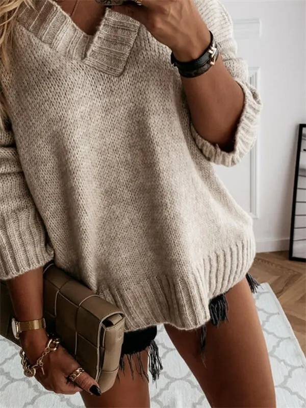 Women's Sweater Solid Color Casual Long Sleeve Loose Sweater Cardigans V Neck Fall Winter