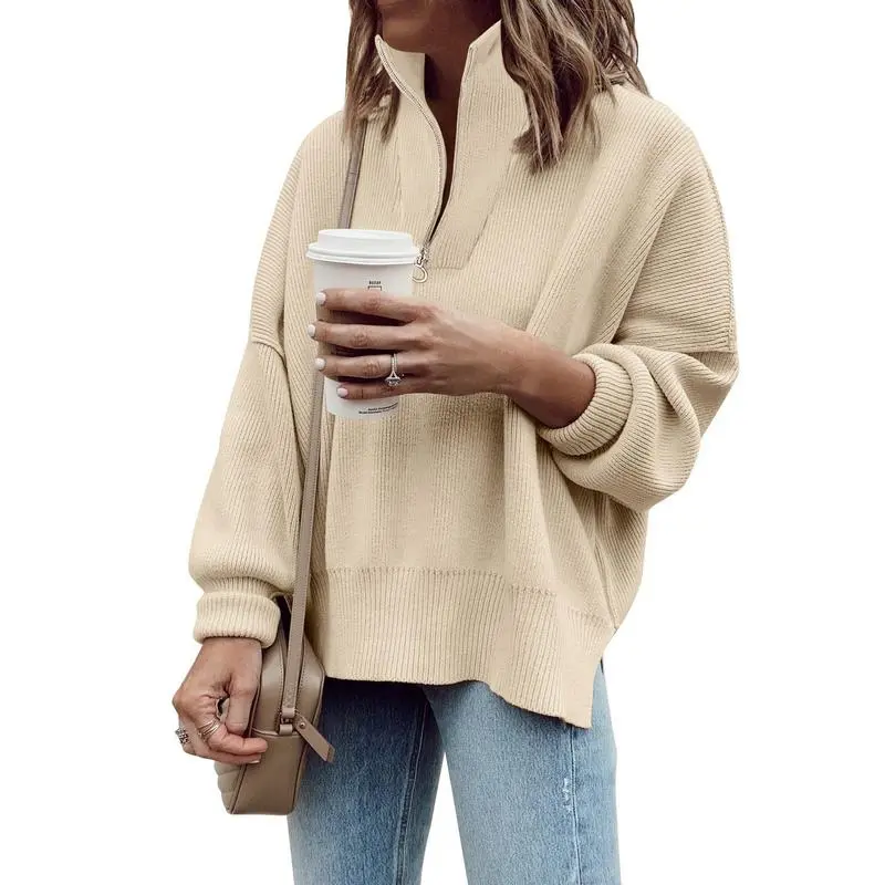 Womens Tunic Sweater Fall Long Sleeve 1/4 Zip Pullover Sweaters