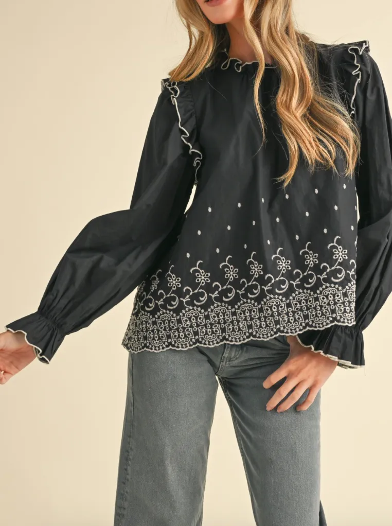 Ruffle Embroidered Top