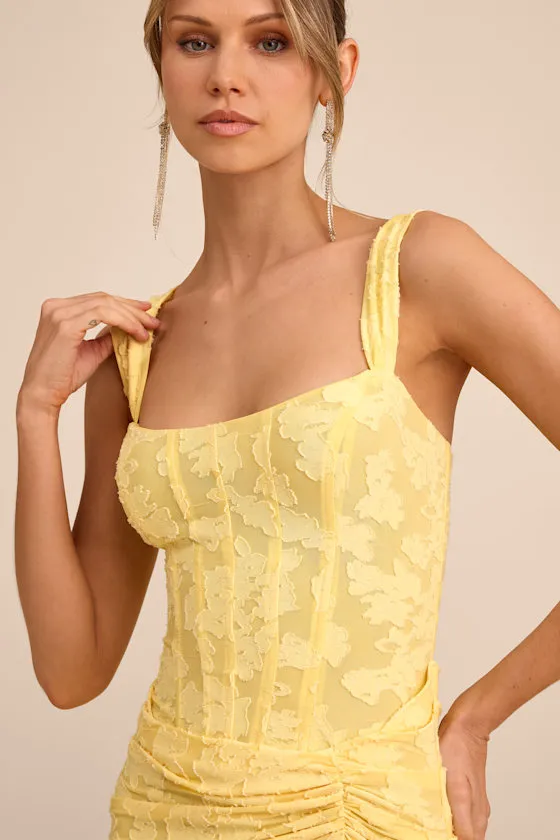Celeste Yellow Floral Burnout Bustier Maxi Dress