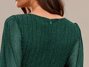 【EVER PRETTY 】curvy dress,Glittery Empire Waist A-Line Dress with Long Lantern Sleeves