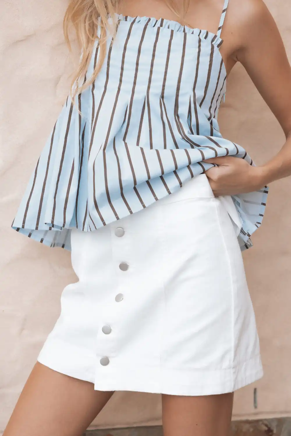 Denim High Rise Button Front Skirt