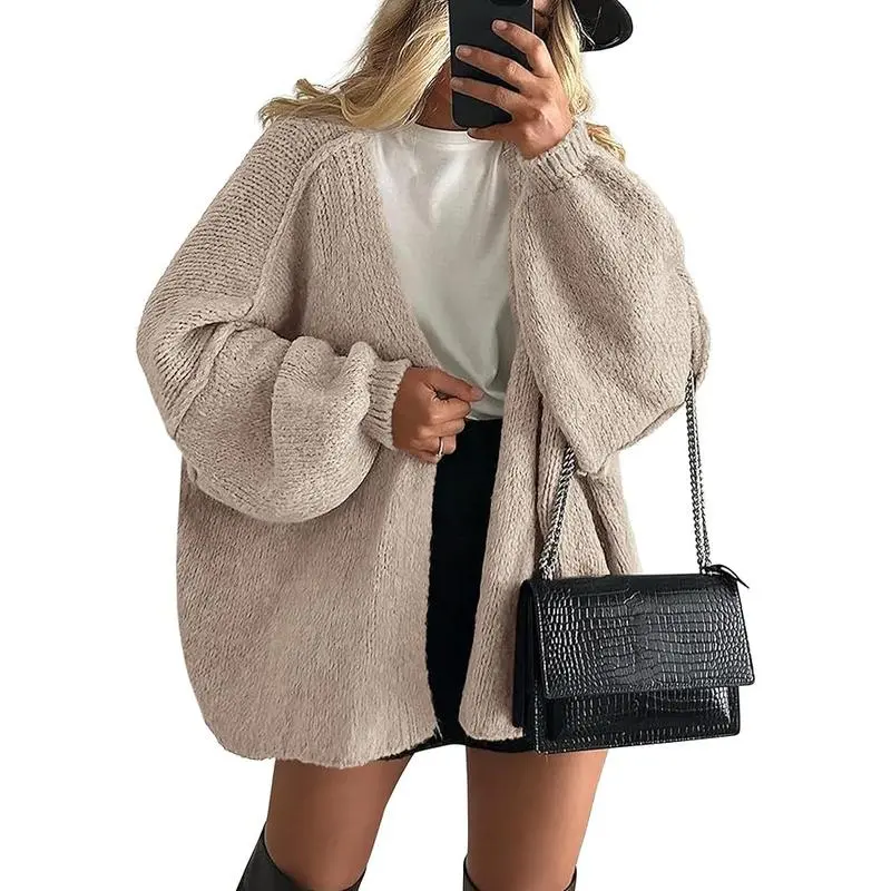 Womens Oversized Cardigan Sweaters 2025 Fall Long Lantern Sleeve Knit Open Front Lightweight Sweater Knitwear Womenswear