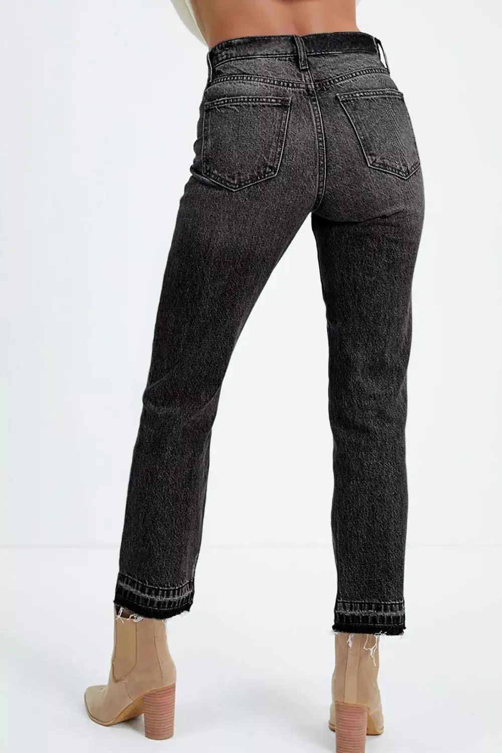High Waist Straight Leg Distressed Denim Jeans