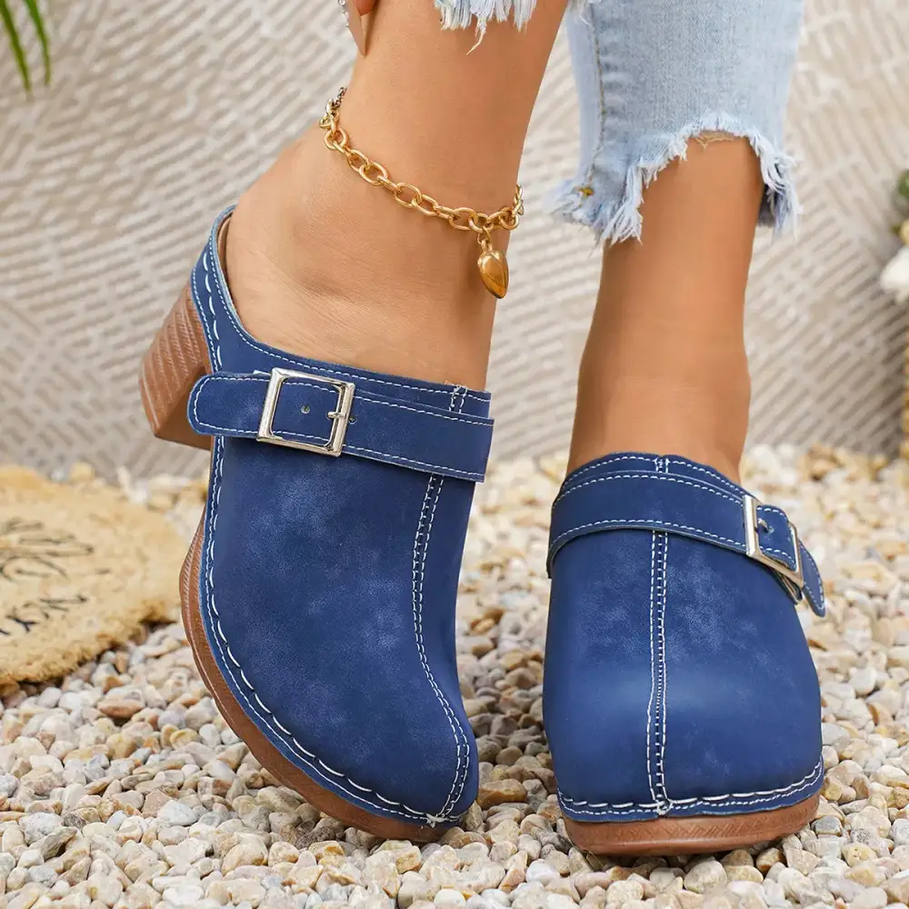 Textured Round Toe Block Heel Sandals