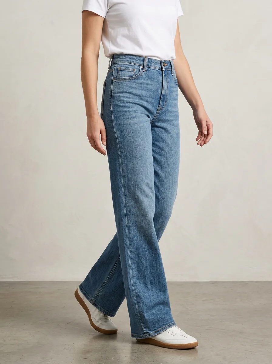 Off-Duty High-Rise Wide-Leg Printed Denim Jeans