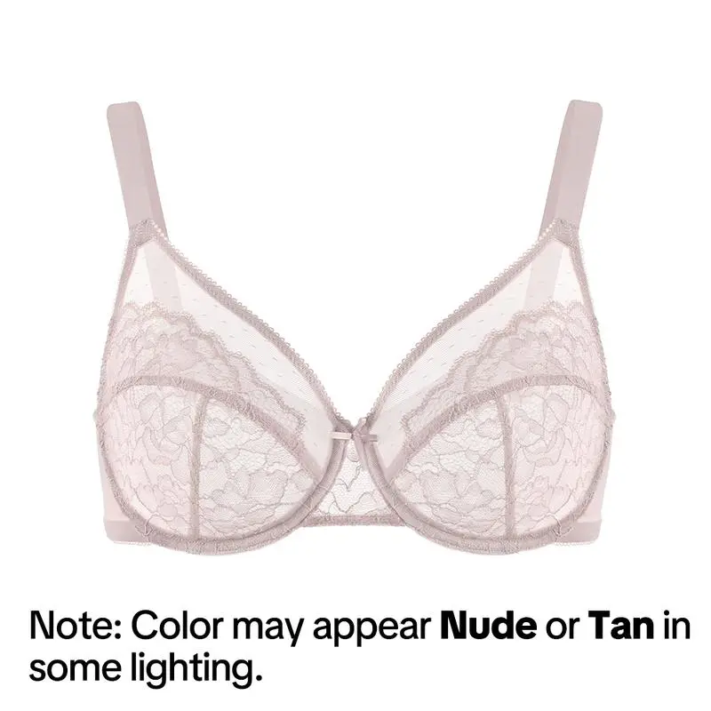 Enchante Floral Lace Plus Size Underwire Unlined Unpadded Minimizer Full Coverage Bra Women's Wear Comfortable Breathable Mesh Cup
