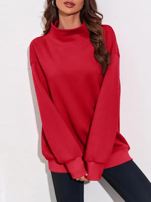 复制Women'S Oversized Turtleneck Sweatshirt Long Sleeve Pullover Casual Tops Womenswear Hoodie