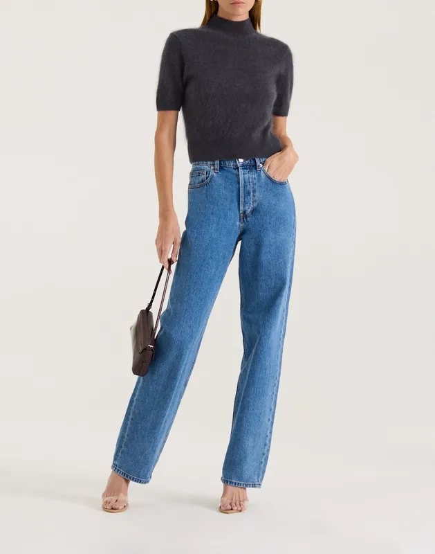 Charcoal Cropped Turtleneck Tee