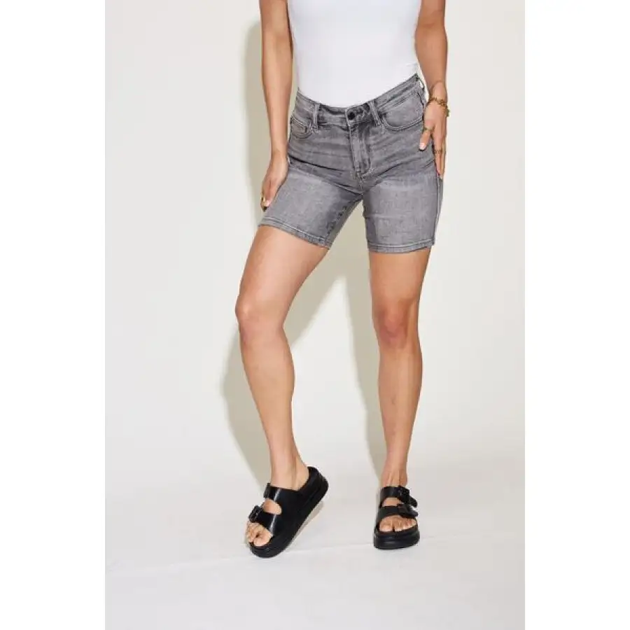 Full Size High Waist Washed Denim Shorts