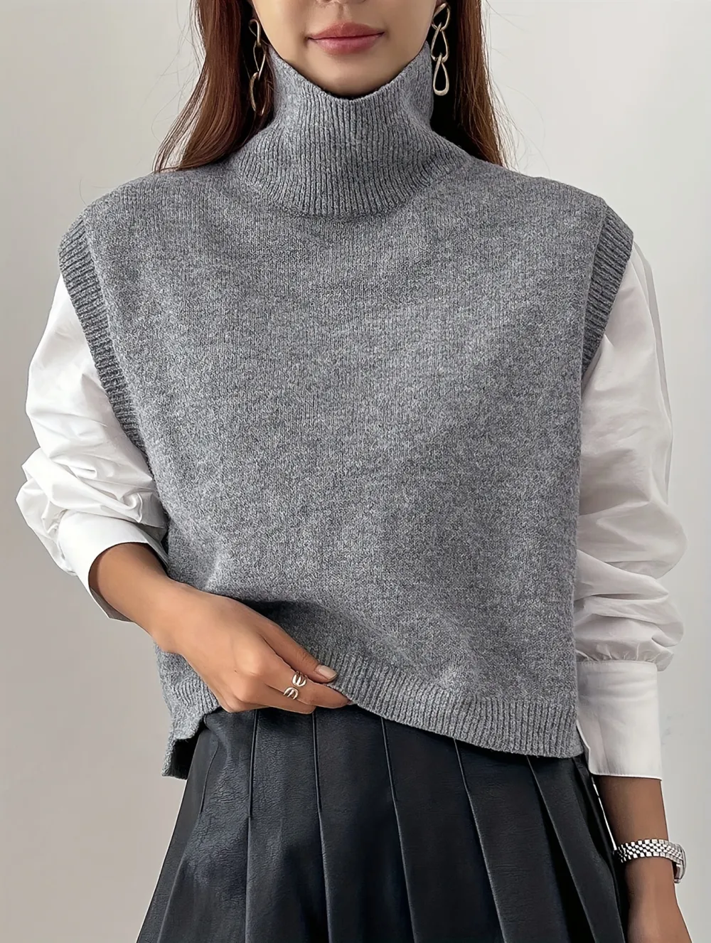 Turtle Neck Vest Jacket Y2k Sleeveless Knitted