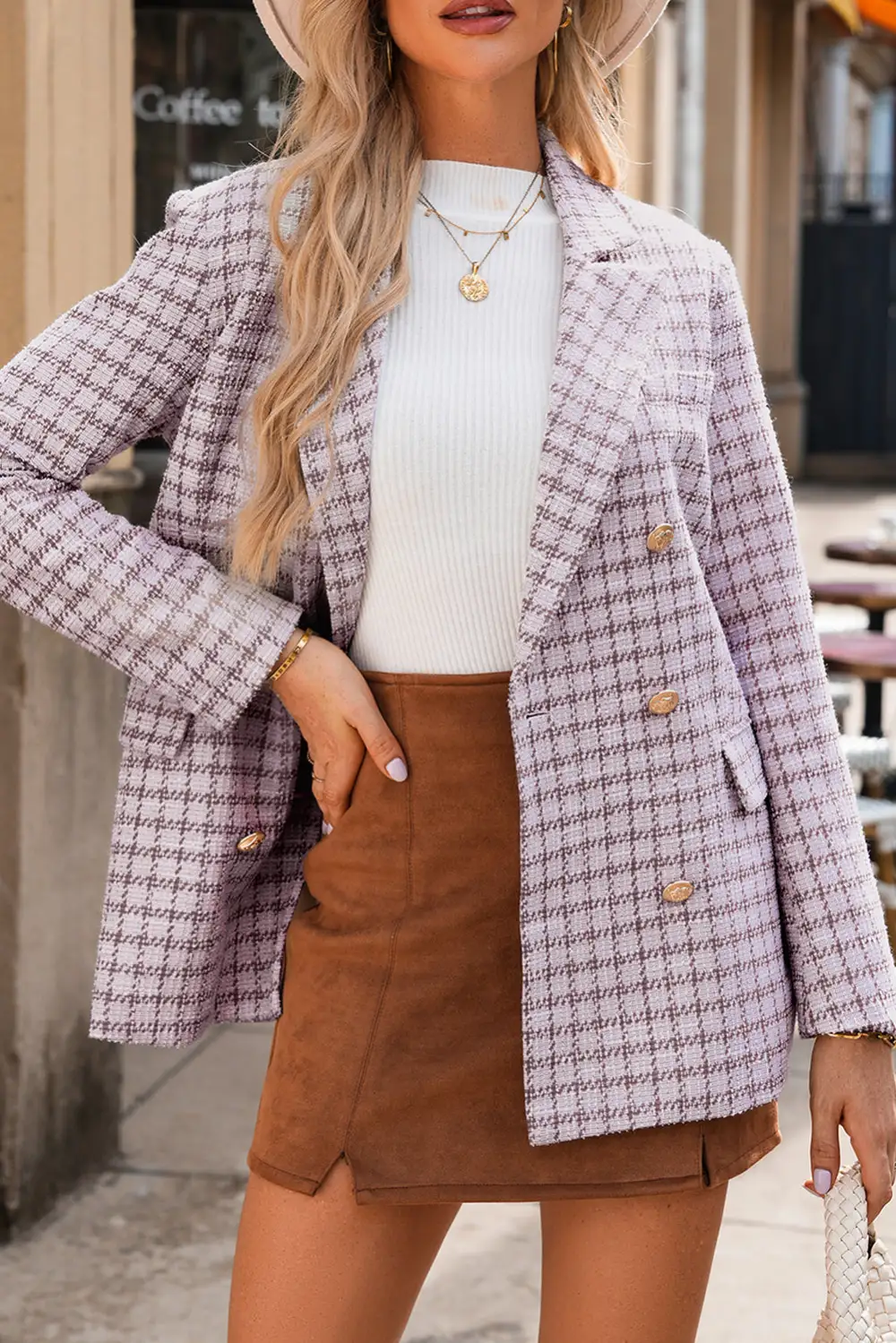Elegant Tweed Plaid Blazer