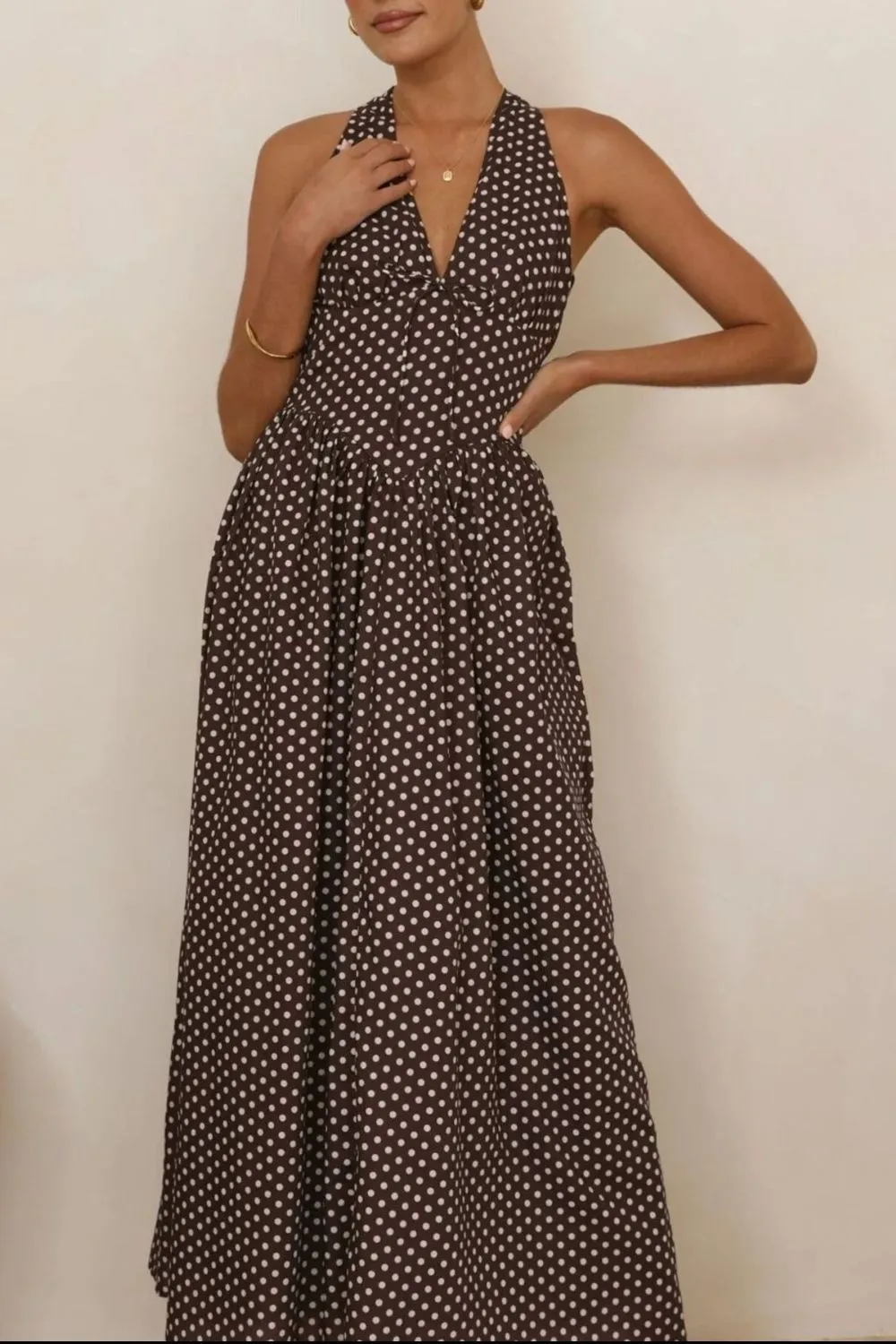 Backless Polka Dot Halter Neck Maxi Dress