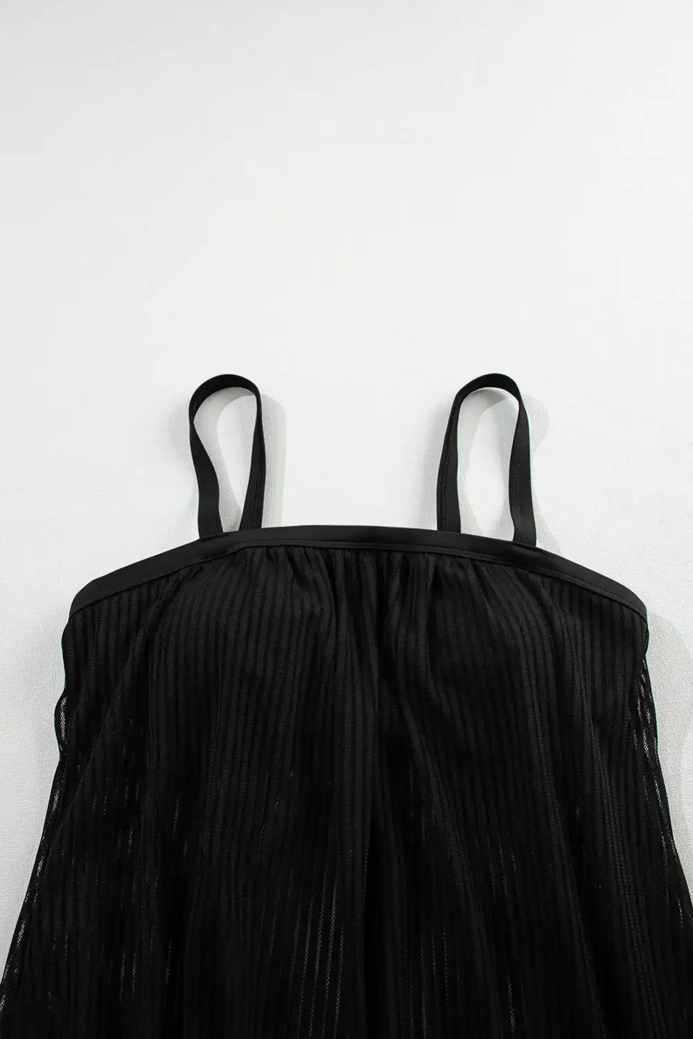 Striped Mesh Knotted Hem Tankini Swim Set